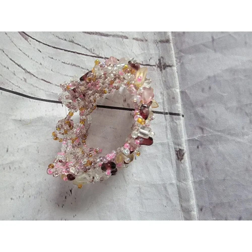 multi-colored beaded bracelet blend of pink purple Clear Yellow Beads